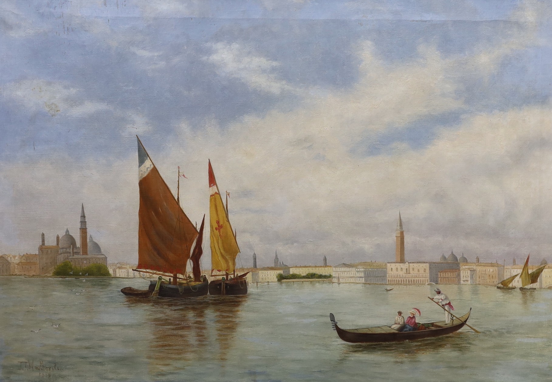 J.J. Weatherston, late 19th/early 20th century, oil on canvas, Venetian scene, signed and dated 1909, 46 x 67cm